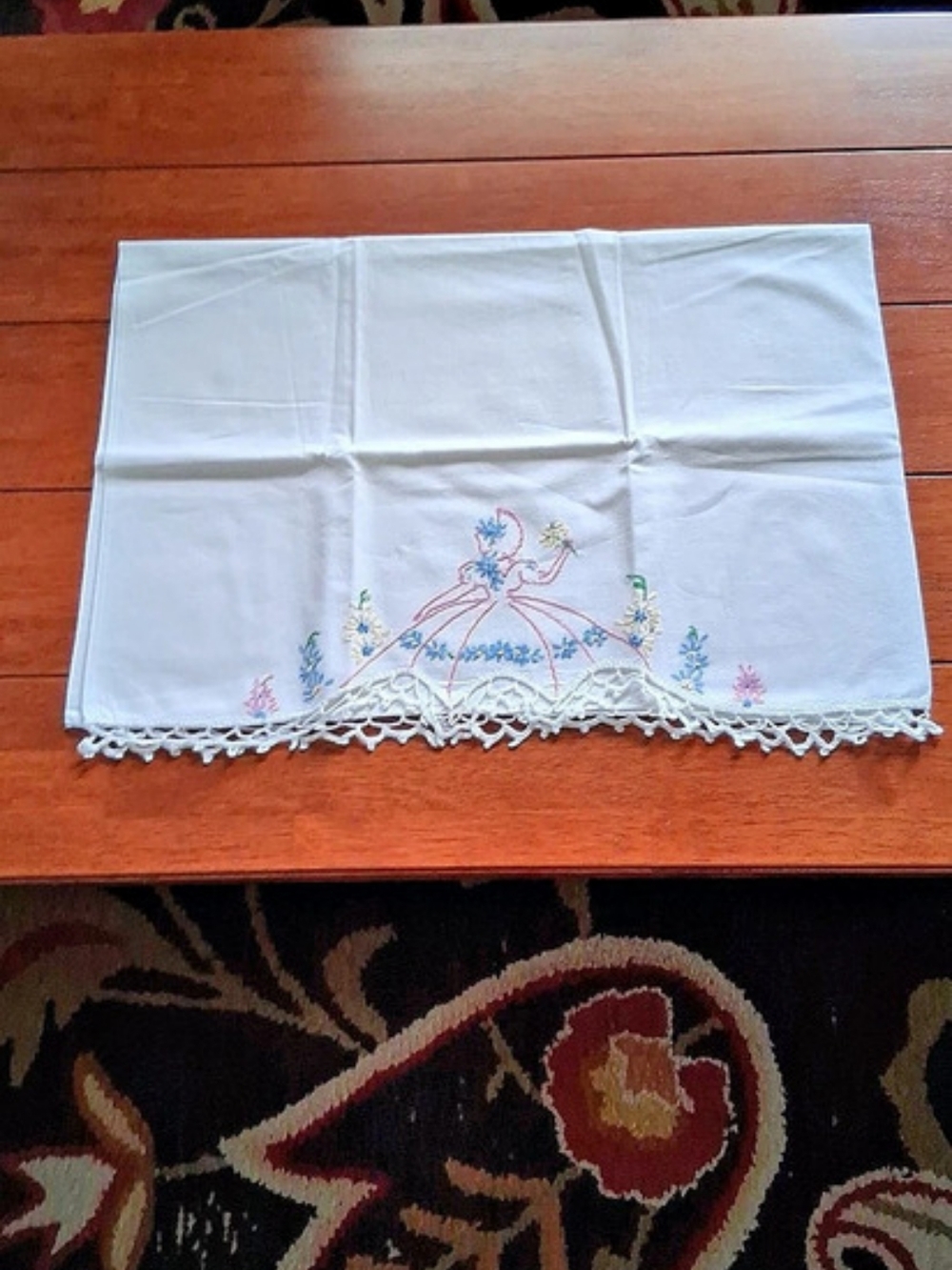 Vintage Handmade Embroidered Pillowcase Set